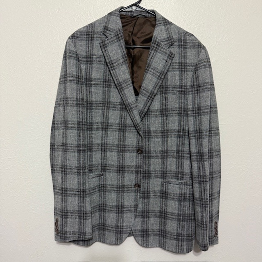 Jack Victor Grey Plaid Sport Coat Blazer Vitale Barberis Canonico Wool 44L